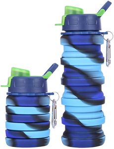 Silikon Faltbare Wasserflaschen 500ML für Reise Wiederverwendbar Silikontrinkflasche Auslaufsicher BPA Frei Trinkflaschen Tragbare Sportflasche für Schule Wandern Camping Radfahren Klettern(#2 Blau)