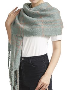 Warmer flauschiger Winter XXL Damen Schal mint mit rosa und Fransen 55 x 180 cm