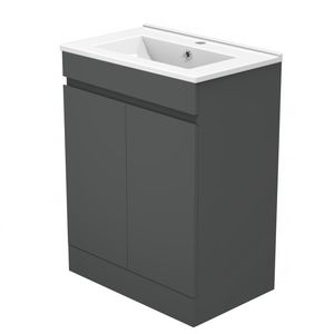 Badmöbel LORENZA Anthrazit 60 cm Waschtisch mit Unterschrank Soft-Close Funktion - Standschrank Waschtisch Möbel