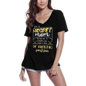 Damen Grafik T-Shirt V-Ausschnitt Ich bin eine Eishockey-Mutter die ein fröhlicher Sonnenschein ist – I'm A Hockey Mom Who Is A Happy Go Lucky Ray Of