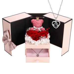 Präsentiertes Rosen-Geschenkset enthält Silberkette mit Bär und Herz für Muttertag, Geburtstag, Weihnachten, Valentinstagsgeschenke