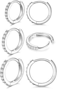 3 Paar Damen Silber Hoop Ohrringe mit 5A Cubic Zirkon Ohrringe, hypoallergene Hoop Ohrringe, Premium Geburtstagsgeschenk