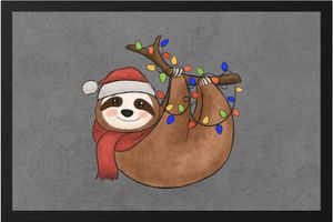 Weihnachts-Faultier Fußmatte Geschenkidee Faultier-Fans Sloth Süßes Motiv für Weihnachten für Familie Freunde