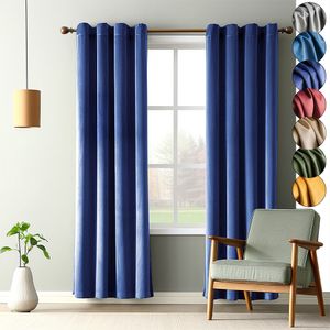 2er Set Samt Gardinen Vorhänge Dunkelblau Wohnzimmer Schlafzimmer Vorhang Blickdicht Kräuselband Verdunklungsvorhänge Blackout Curtain, 132*244cm