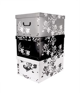 Aufbewahrungsbox mit Deckel Pappe 3er Set Blumenmuster Barock : Grau