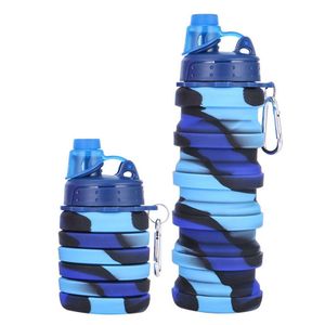 500ml Trinkflasche Sportflasche Silikon Faltbarer versenkbarer Wasserkocher für Reisen Outdoor-Sport Camping Wandern Fitness Yogo Gym Trinken (Bunt)