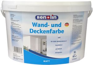 Renolin Wand- und Deckenfarbe Weiß Wandfarbe Innenraumfarbe Farbe Dispersion 10 Liter Weiss