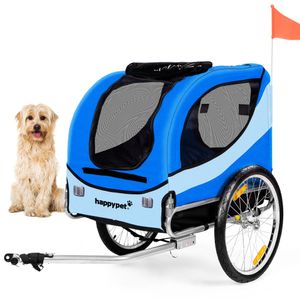 HAPPYPET Hundefahrradanhänger mit Anhängerkupplung - mit Luftreifen, klappbar, Fahrradanhänger Hundeanhänger Hundebuggy, Blau