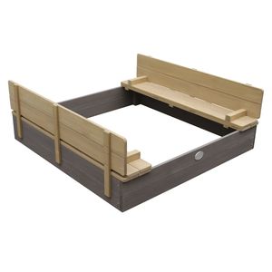 AXI Sandkasten Ella aus Holz mit Deckel XL | Sand Kasten mit Sitzbank & Abdeckung für Kinder in Grau & Braun | 120 x 120 cm