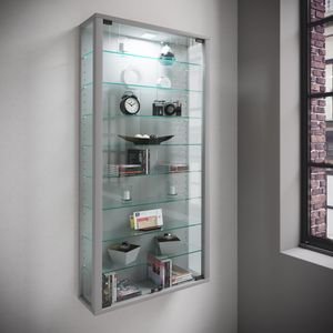 Vitrosa Maxi Vitrinenschrank wandhängend mit 2 Glastüren und Licht Silberfarbig.
