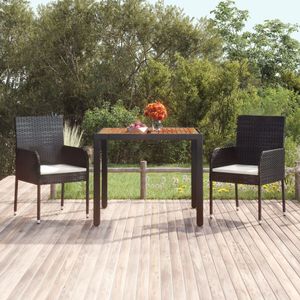 vidaXL Zahradní stůl s dřevěnou deskou černý 90x90x75 cm Poly ratan