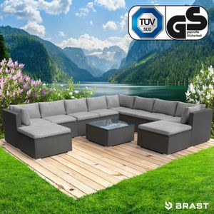 BRAST Gartenmöbel Lounge Sofa Couch Set Freedom Schwarz Poly-Rattan für 9 Personen