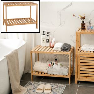 Bambus Holzbank / Hocker - Badezimmerregal - Offene Badezimmerbank zur Aufbewahrung von Handtüchern, Hausschuhen - Decopatent