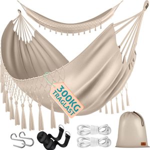 KESSER® Hängematte 320x150 cm belastbar bis 300 kg, wetterfeste & atmungsaktive Tuchhängematte mit Fransen für 1-2 Personen – Ideal für Camping, Garten & Outdoor, inkl. Beutel, Seile & Gurte