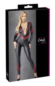 Cottelli Party - Wetlook Catsuit - černá/červená