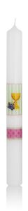 Taufkerze Mädchen Kelch mit Trauben 400 x 40 mm, Taufkerze mit individueller Namensverzierung in hochwertigen Wachsbuchstaben und Klarsichtbox