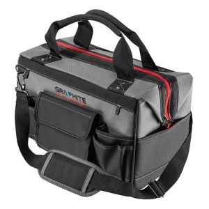 GRAPHITE Werkzeugtasche, Fassungsvermögen 18,5 l, ausgestattet mit 8 Innentaschen, 2 inneren Werkzeughaken und 7 Außentaschen. Hergestellt aus Polyest