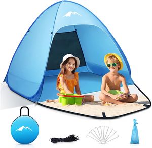 Automatik-Strandzelt mit UV-Schutz 50+, Pop Up Strandzelt, Wurfzelt Sonnenschutz Zelt für 2-3 Personen, Campingzelt Windschutz Kleines Packmaß für Familien Strand mit Tragetasche