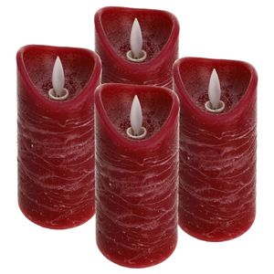 ToCi LED Kerzen Set Rot mit 4 flammenlosen Echtwachs-Kerzen mit beweglicher Flamme und Timer (4 Kerzen - Ø 7,5 x 15 cm)