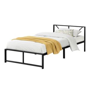 Kovová posteľ 90x200 cm Rám postele s roštami Jednolôžková posteľ do 200 kg Kovový rám čierny [en.casa]