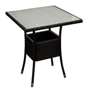 DEGAMO Gartentisch Bistrotisch Rattantisch PIENZA 60x60cm, Gestell Metall, Bespannung Polyrattan schwarz, Tischplatte Glas