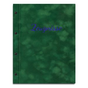 Zeugnismappe im grünen Samteinband mit hochwertiger Beschriftung in blau – handgefertigte Mappe für Zeugnisse inkl. 12 Sichthüllen