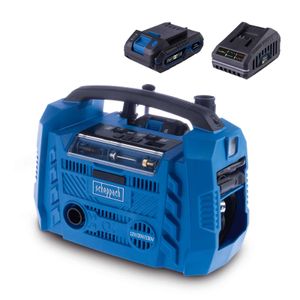Scheppach Hybrid-Kompressor Airforce 6 - 10,3bar | ölfrei | 2 USB-Anschlüsse | 3 Antriebsarten | inkl. 2Ah Akku + 2,4A Ladegerät