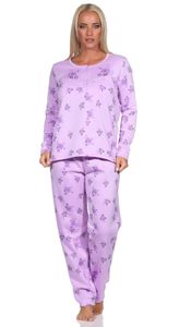 Damen Thermo Pyjama lang zweiteiliger Schlafanzug Flieder/L