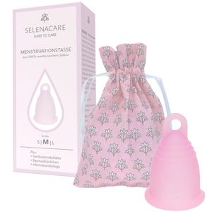 Selenacare Menstruationstasse Premium Rosa - mit Reinigungsbehälter und Aufbewahrungsbeutel, Größe M (26ml)