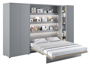 Wohnwand mit Schrankbett Bed Concept 160x200 Wandbett-Set Kleiderschrank Regalschrank Regal Led Beleuchtung Grau/Graphit