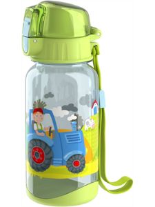 HABA 304486 - Trinkflasche Traktor, 400ml Kinder-Trinkflasche mit Traktor-Motiv in Grün für Kindergarten oder Schule, bpa freier Kunststoff, spülmaschinenfest, Hellgrün