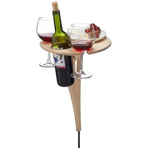 FNCF Tragbarer Weintisch im Freien, faltbarer runder Mini-Picknicktisch aus Holz, Mini-Klapptisch, Weintisch für den Garten