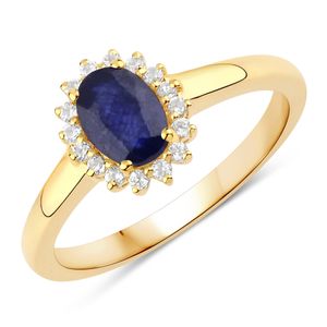 Ring Sterling Silber gelbvergoldet Saphir blau Topas weiß 54