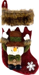 Luxusná 3D vianočná pančucha - vianočná dekorácia snehuliak - 34 x 17 cm - červená