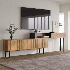Merax TV-Lowboard mit Tischplatte in Marmoroptik und Metallbeine, TV-Schrank stapelbar, TV-Tisch Länge verstellbar, 200cm breit