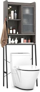 COSTWAY Toilettenschrank freistehend, Badezimmerregal mit verstellbaren Regalen, Waschmaschinenregal Toilettenregal 63 x 29 x 170 cm (Grau)