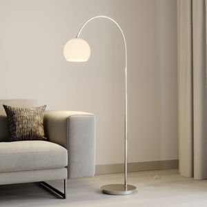 Lindby Bogenlampe Cynthia, nickelfarben, Glas, 140 cm, E27 Lindby Bogenlampe Cynthia, nickelfarben, Glas, 140 cm, E27