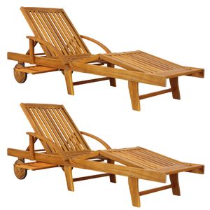 Casaria Sonnenliege Tami Sun  2er Set Akazien Holz verstellbar ausziehbarer Tisch klappbar Gartenliege Holzliege Liege