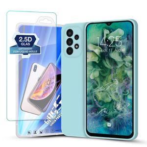 Hülle für Samsung Galaxy A23 5G mit 9H Displayglas Displayschutz Plus Case Cover Bumper Silikon Softgrip Schutzhülle Farbe: Hellblau