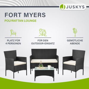 Juskys Polyrattan Gartenmöbel-Set Fort Myers - Tisch, Sofa & 2 Stühle - Schwarz Beige