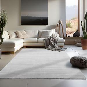 Waschbarer Teppich Wohnzimmer Kurzflor rutschfest Flauschig Einfarbig Felloptik, Silber, 160 x 230 cm