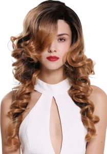 WIG ME UP Perücke Lace-Front Mono Locken Ombre Schwarz Kupfer DW-2163-LF-B-27CYS2