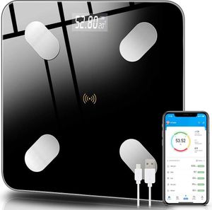 Körperfettwaage mit App LCD Digitale Personenwaage Smart Bluetooth Körperwaage für iOS & Android Digital Körperanalysewaage Waage