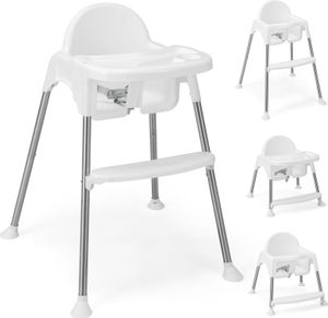 COSTWAY 4 in 1 Babyhochstuhl aus PP & Edelstahl, 3-Punkt-Sicherheitsgurt, Kombihochstuhl für 6-36 Monaten Baby (Weiß)