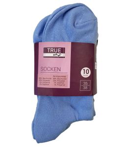 10 Paar TRUE style Alltags-Socken Baumwoll-Strümpfe mit Komfortbund Blau/Grau Melange, Größe:43-46