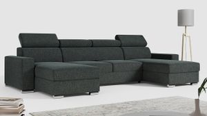 MKS MEBLE Ecksofa mit Schlaffunktion und Bettkasten, Wohnlandschaft U-form, Sofa mit Schlaffunktion - FOX-U - Dunkelgrau