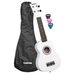 Cascha HH3967 Sopran Ukulele Set weiß mit Tasche und 3 Plektren