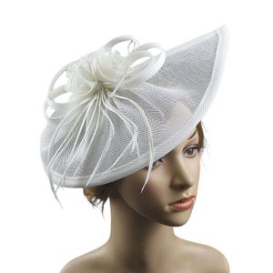 Frauen Fascinator Stirnband Feder Mesh Blume Einfarbig Vintage Bowler Hut Hochzeit Haarspange Tea Party Hut für Abschlussball Bankett-Weiß