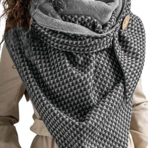 Frauen Winter Outdoor Dicker Weicher Warmer Schal Stricken Wraps Serviette Halstuch-Streifen Schwarz Grau