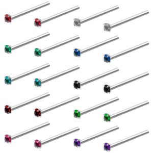 Kurtzy Nasenpiercing Stecker (20Stk) – 1,8mm Nasenstecker Nostril Stecker Edelstahl Nasenpiercing Schmuck – Kristall Stecker Mehrfarbig für Ohr,